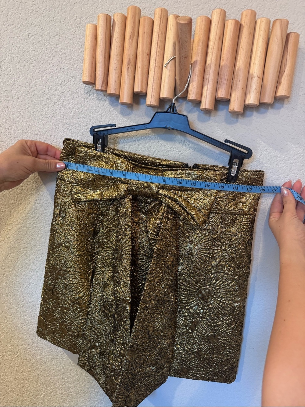 NWT Gold Metallic Floral Jacquard Mini Skirt with Statement Bow | Party Holiday - Picture 7 of 12